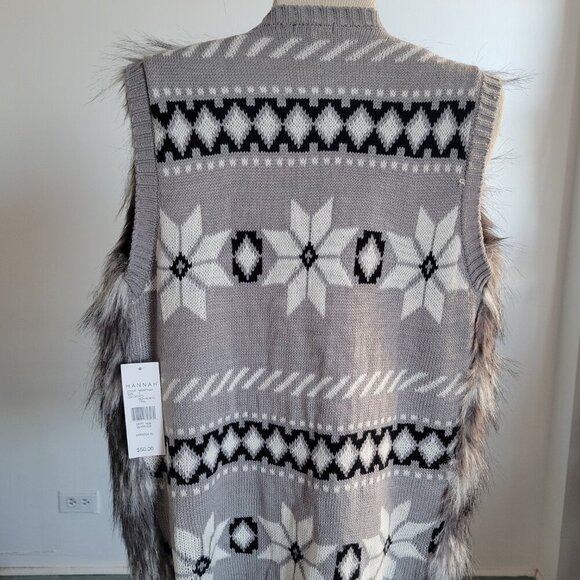 Hannah Nordic Fair Isle Cozy Faux Fur Ski Retro Sweater Vest (Size: Small) - Picture 3 of 15